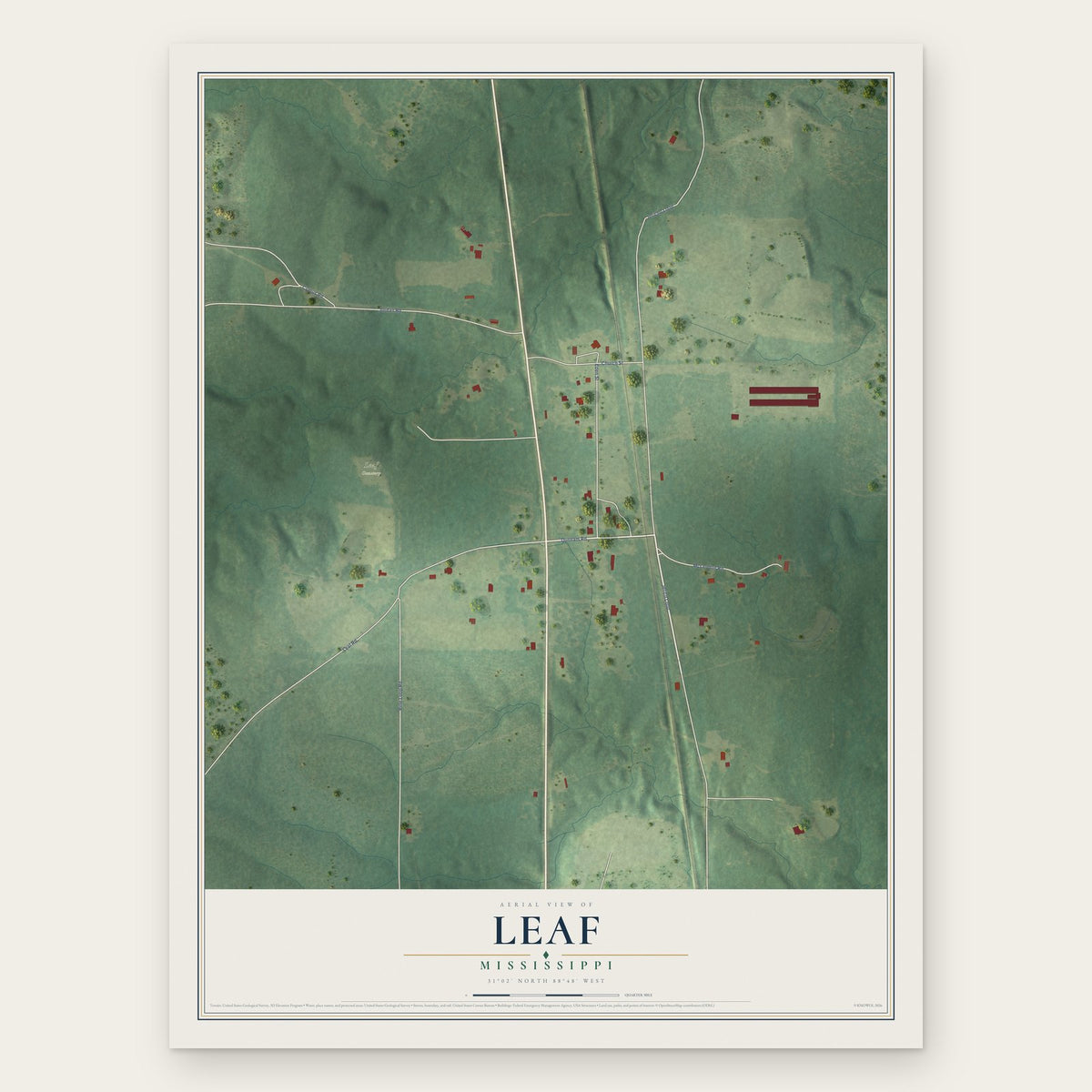 Leaf, Mississippi map print, the full design