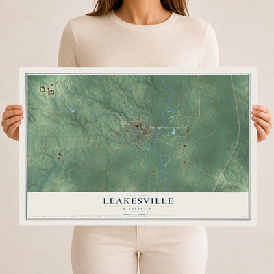 Map of Leakesville, Mississippi, 12 x 18 inch unframed archival matte print