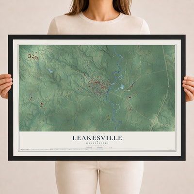 Map of Leakesville, Mississippi, 18 x 24 inch print in a black wood frame