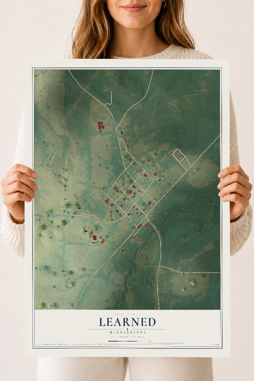 Map of Learned, Mississippi, 18 x 24 inch unframed archival matte print