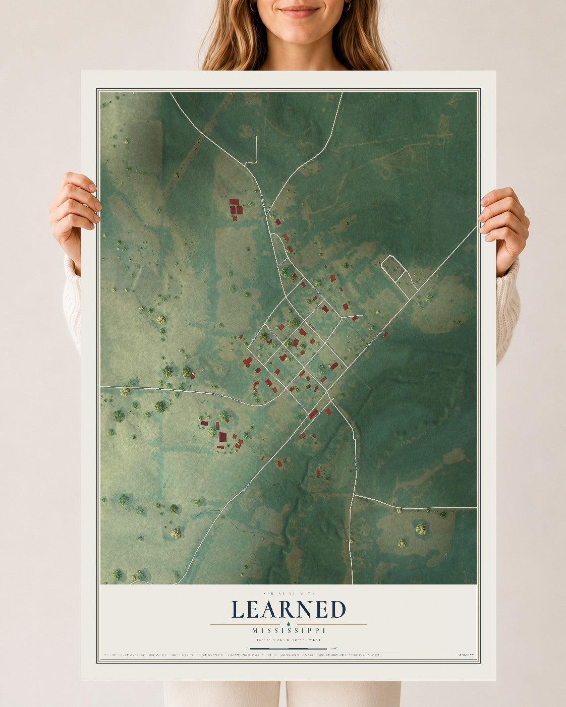 Map of Learned, Mississippi, 24 x 36 inch unframed archival matte print