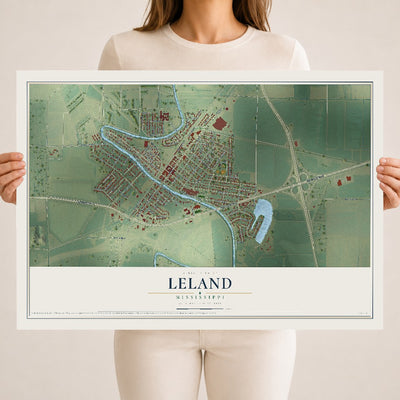 Map of Leland, Mississippi, 18 x 24 inch unframed archival matte print