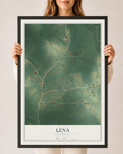 Map of Lena, Mississippi, 24 x 36 inch print in a black wood frame