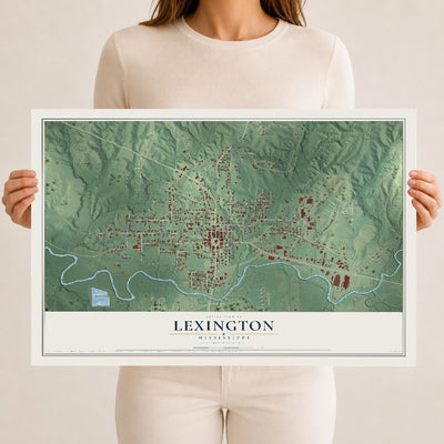 Map of Lexington, Mississippi, 12 x 18 inch unframed archival matte print