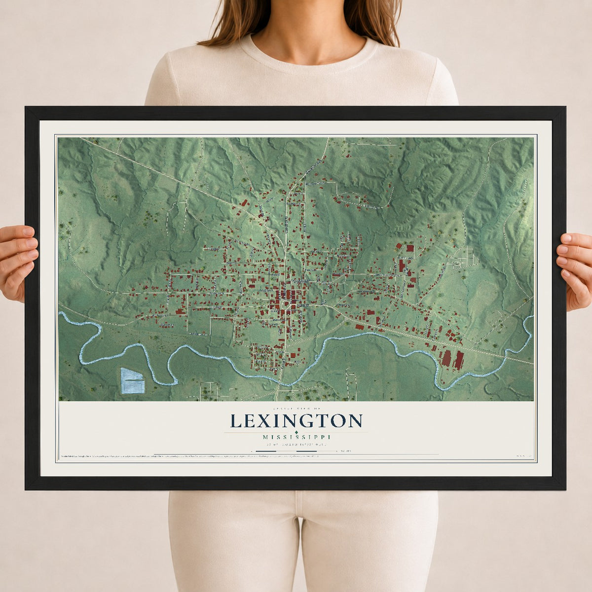 Map of Lexington, Mississippi, 18 x 24 inch print in a black wood frame
