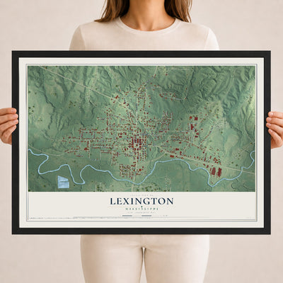 Map of Lexington, Mississippi, 18 x 24 inch print in a black wood frame