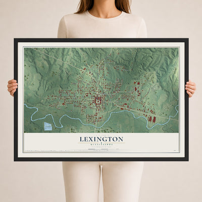 Map of Lexington, Mississippi, 24 x 36 inch print in a black wood frame
