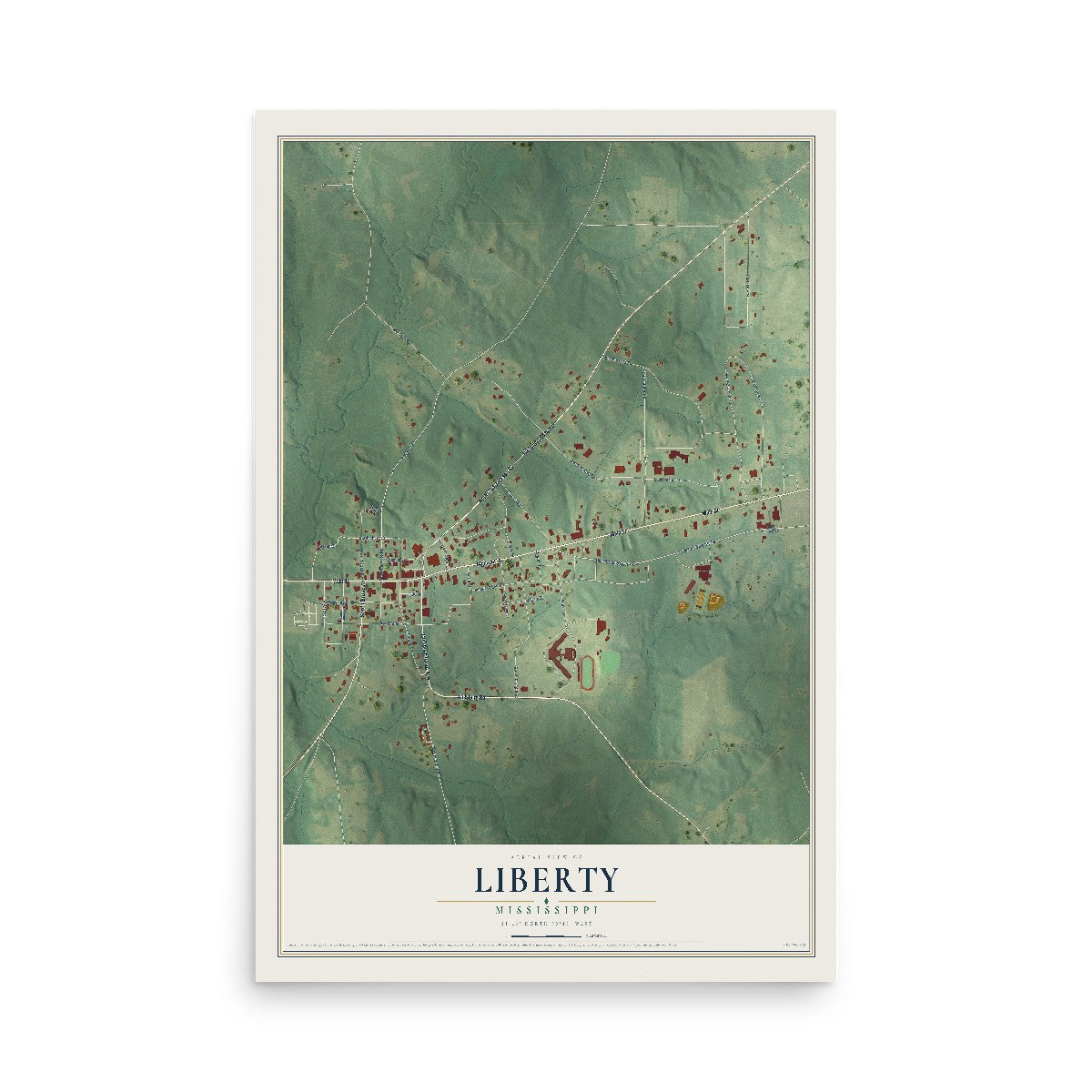 Map of Liberty, Mississippi, 12 x 18 inch unframed archival matte print
