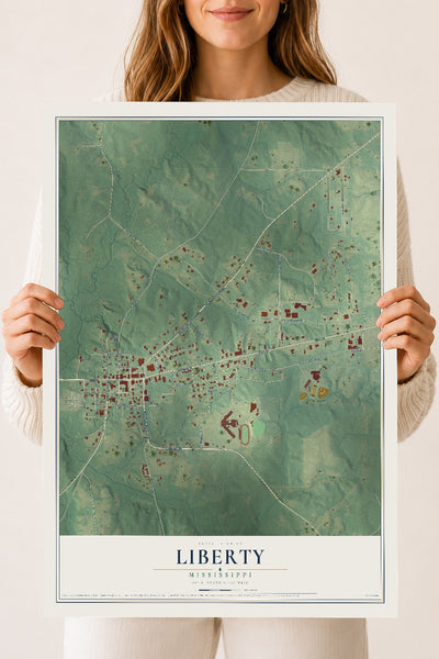 Map of Liberty, Mississippi, 18 x 24 inch unframed archival matte print