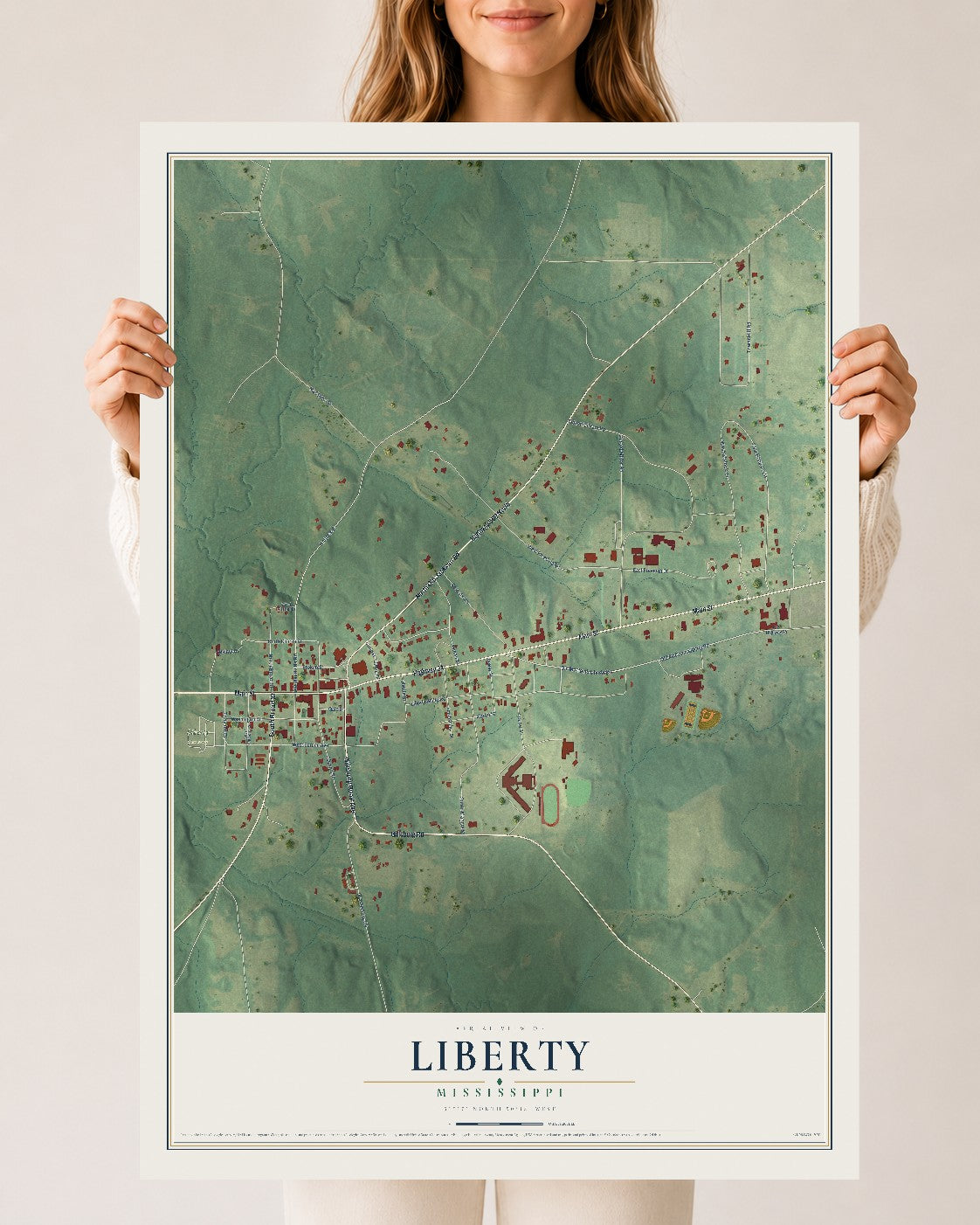 Map of Liberty, Mississippi, 24 x 36 inch unframed archival matte print