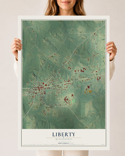 Map of Liberty, Mississippi, 24 x 36 inch unframed archival matte print
