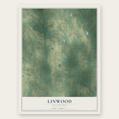 Linwood, Mississippi map print, the full design