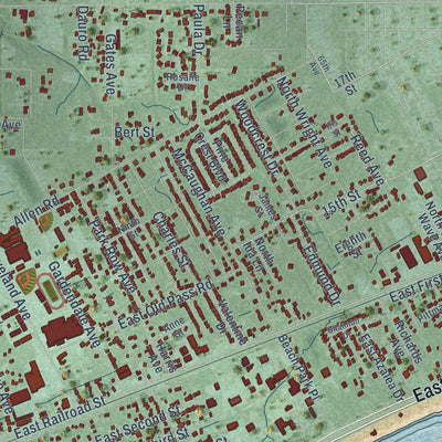 Second close-up of the map of Long Beach, Mississippi print showing more streets and buildings