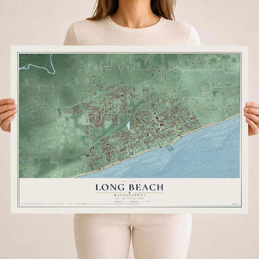Map of Long Beach, Mississippi, 18 x 24 inch unframed archival matte print