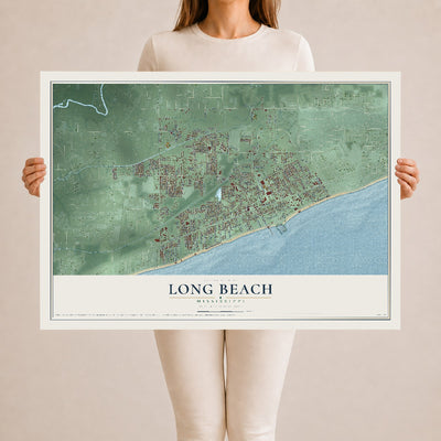 Map of Long Beach, Mississippi, 24 x 36 inch unframed archival matte print