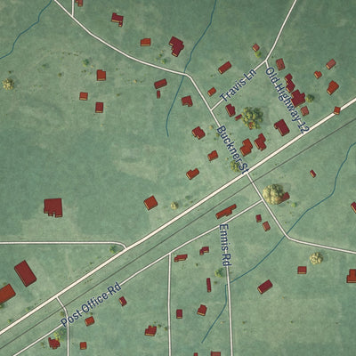 Close-up of the map of Longview, Mississippi print showing street and building detail