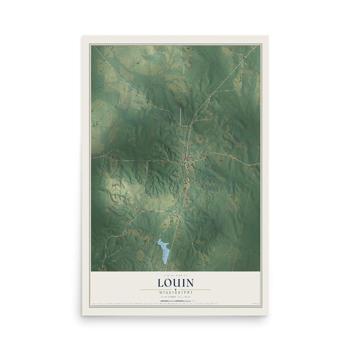 Map of Louin, Mississippi, 12 x 18 inch unframed archival matte print