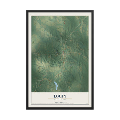 Map of Louin, Mississippi, 12 x 18 inch print in a black wood frame