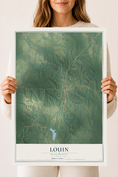 Map of Louin, Mississippi, 18 x 24 inch unframed archival matte print