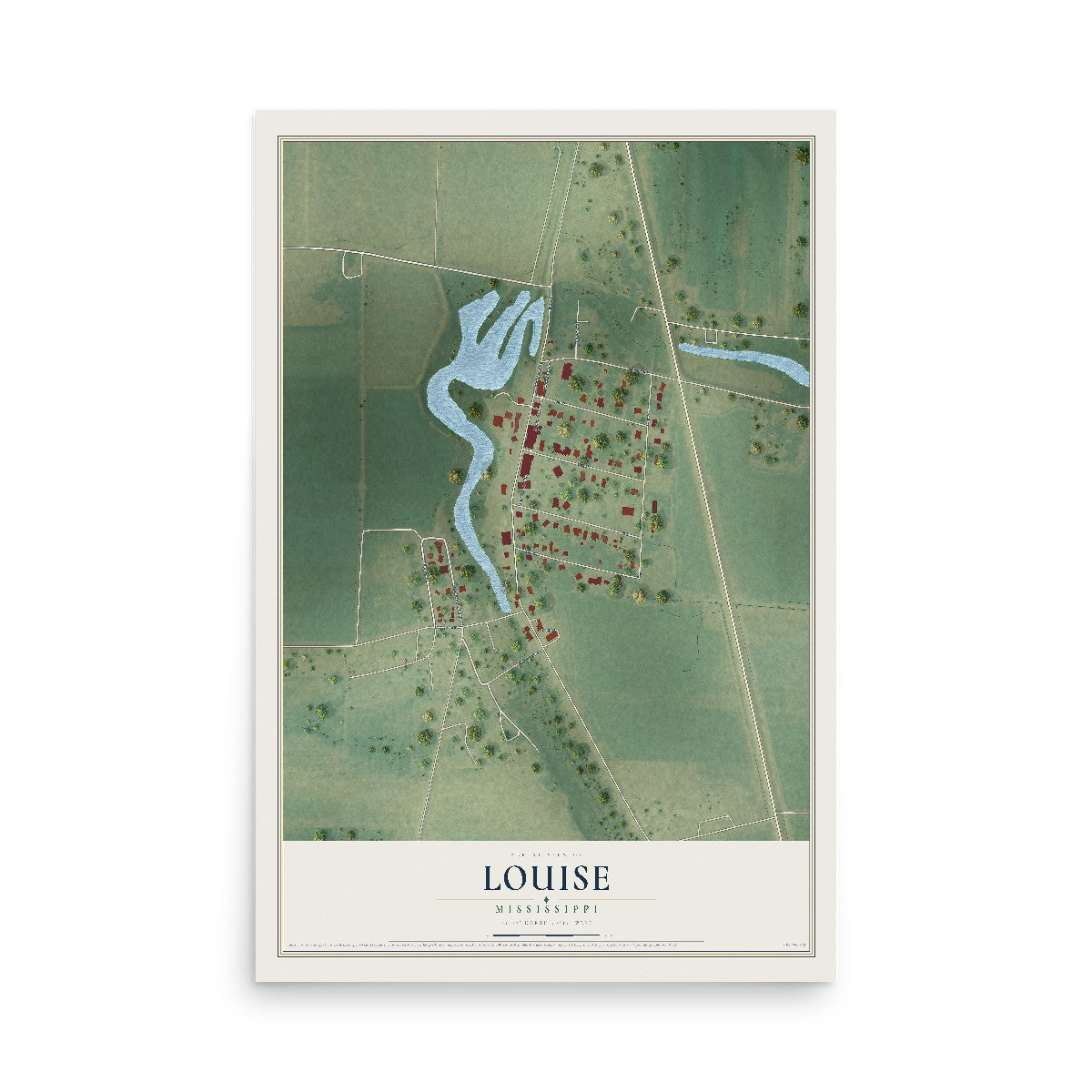 Map of Louise, Mississippi, 12 x 18 inch unframed archival matte print
