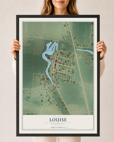 Map of Louise, Mississippi, 24 x 36 inch print in a black wood frame