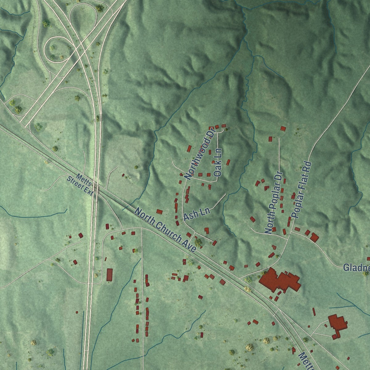 Second close-up of the map of Louisville, Mississippi print showing more streets and buildings