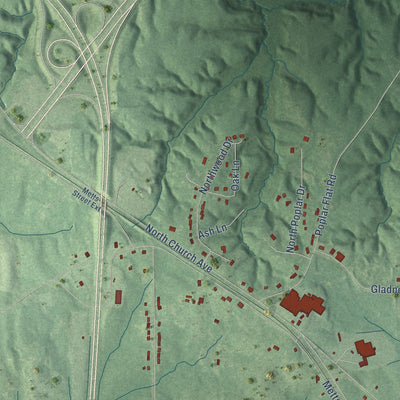 Second close-up of the map of Louisville, Mississippi print showing more streets and buildings