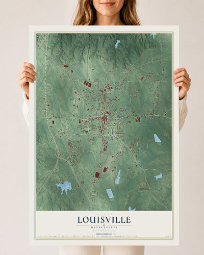 Map of Louisville, Mississippi, 24 x 36 inch unframed archival matte print