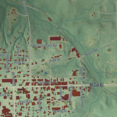 Second close-up of the map of Lucedale, Mississippi print showing more streets and buildings