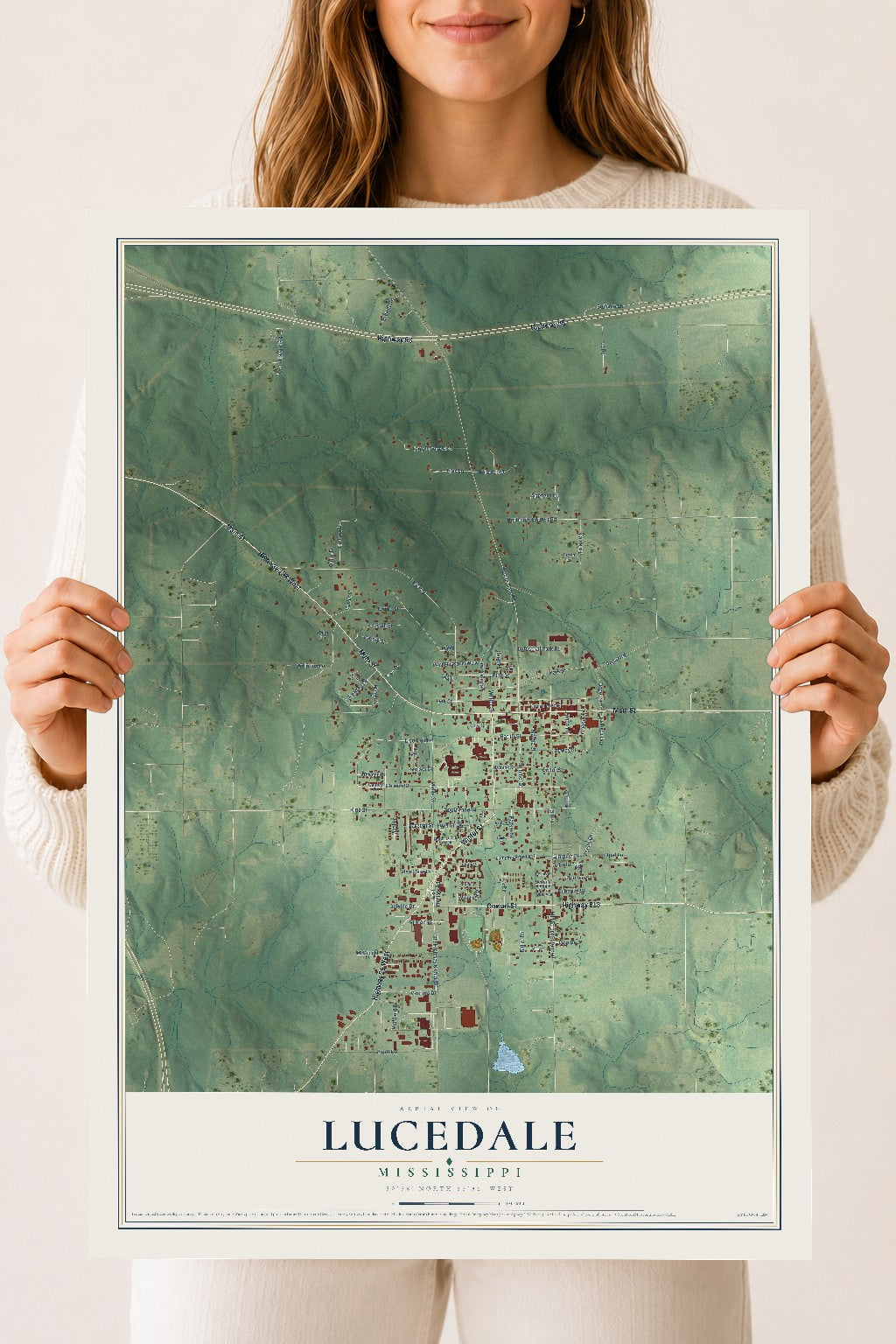 Map of Lucedale, Mississippi, 18 x 24 inch unframed archival matte print
