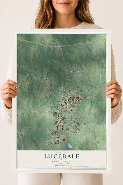 Map of Lucedale, Mississippi, 18 x 24 inch unframed archival matte print