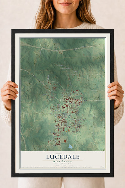 Map of Lucedale, Mississippi, 18 x 24 inch print in a black wood frame