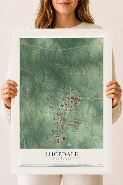 Map of Lucedale, Mississippi, 18 x 24 inch print in a white wood frame