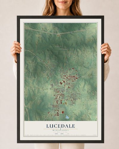 Map of Lucedale, Mississippi, 24 x 36 inch print in a black wood frame