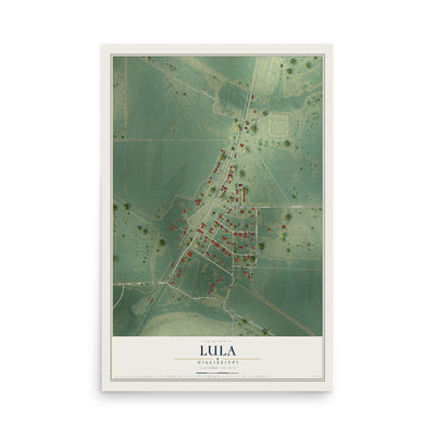 Map of Lula, Mississippi, 12 x 18 inch unframed archival matte print