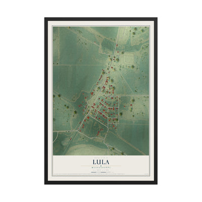 Map of Lula, Mississippi, 12 x 18 inch print in a black wood frame