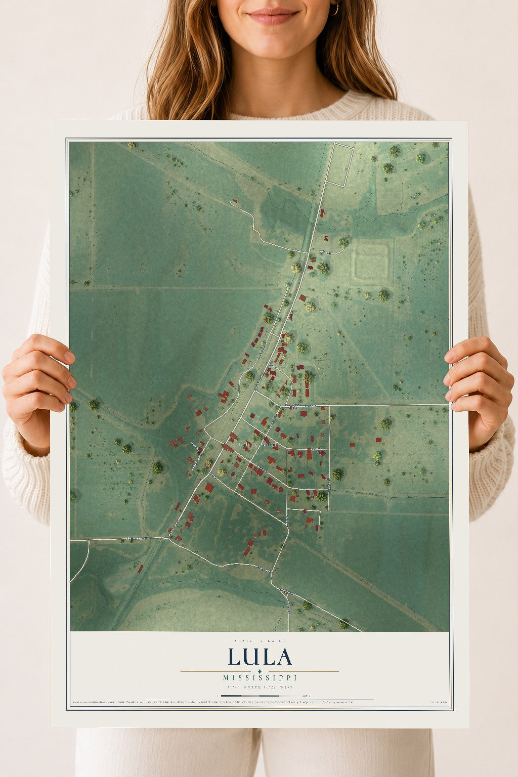 Map of Lula, Mississippi, 18 x 24 inch unframed archival matte print