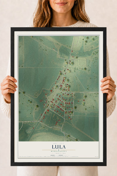 Map of Lula, Mississippi, 18 x 24 inch print in a black wood frame