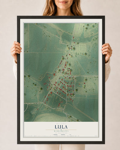 Map of Lula, Mississippi, 24 x 36 inch print in a black wood frame