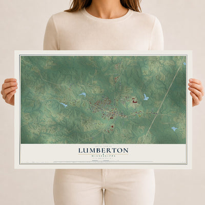 Map of Lumberton, Mississippi, 12 x 18 inch unframed archival matte print