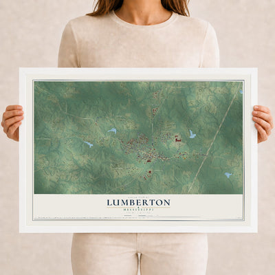 Map of Lumberton, Mississippi, 12 x 18 inch print in a white wood frame