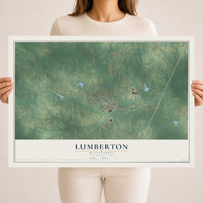 Map of Lumberton, Mississippi, 18 x 24 inch unframed archival matte print