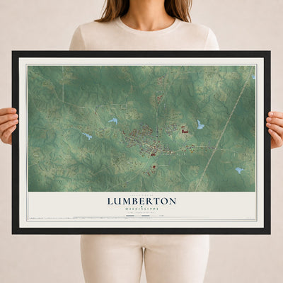 Map of Lumberton, Mississippi, 18 x 24 inch print in a black wood frame