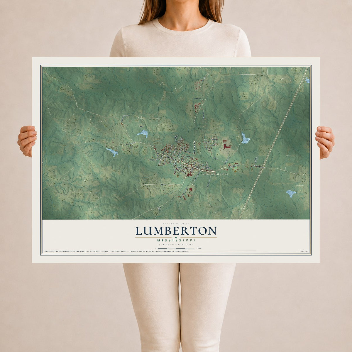 Map of Lumberton, Mississippi, 24 x 36 inch unframed archival matte print