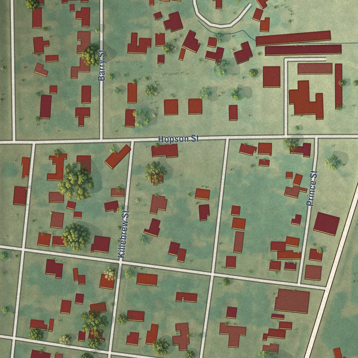 Close-up of the map of Lyon, Mississippi print showing street and building detail