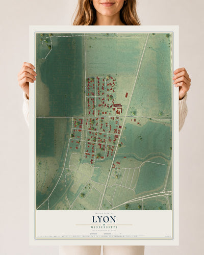 Map of Lyon, Mississippi, 24 x 36 inch unframed archival matte print