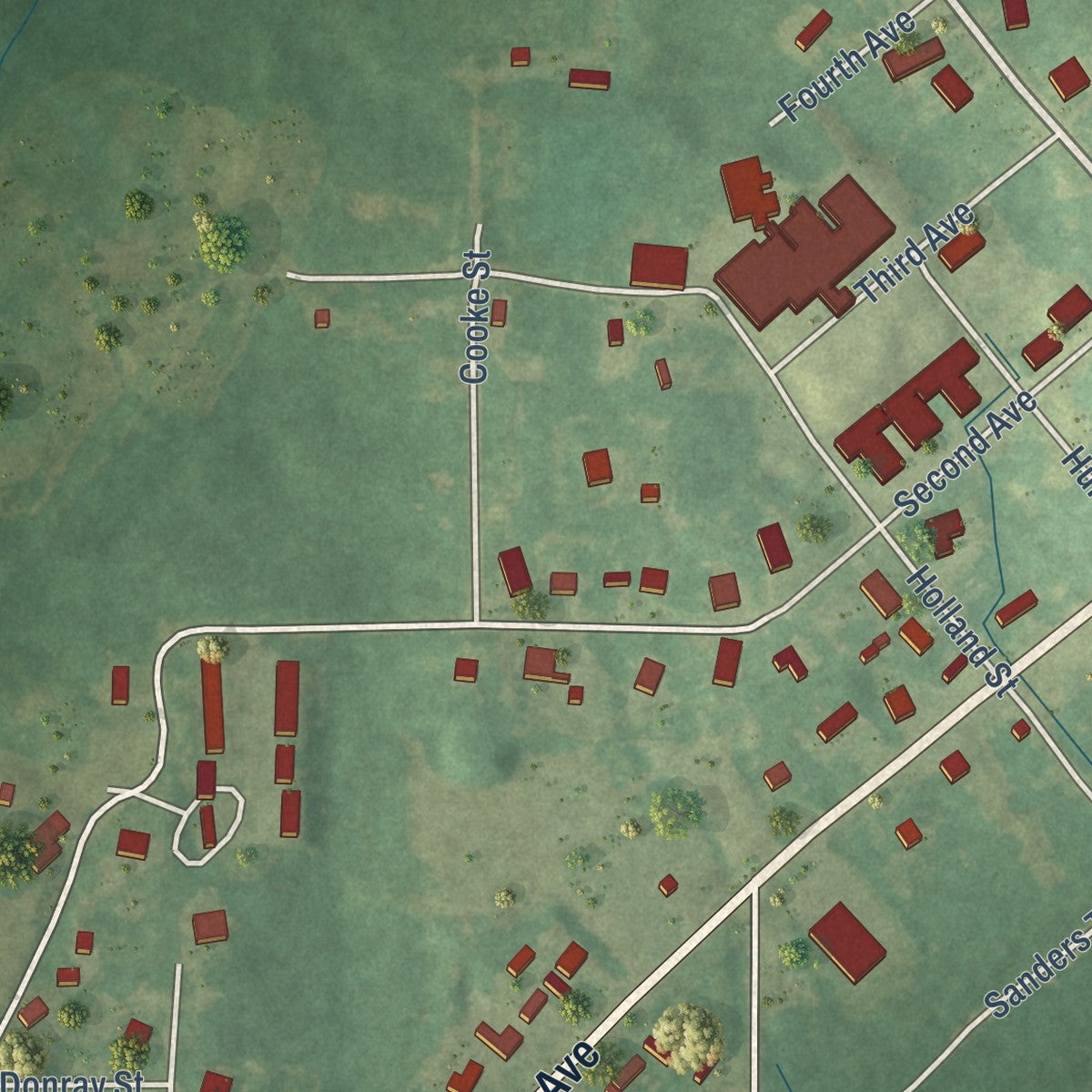 Second close-up of the map of Maben, Mississippi print showing more streets and buildings