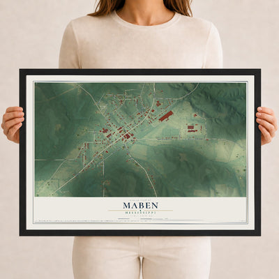 Map of Maben, Mississippi, 12 x 18 inch print in a black wood frame