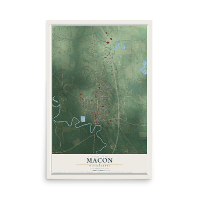 Map of Macon, Mississippi, 12 x 18 inch unframed archival matte print