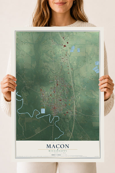 Map of Macon, Mississippi, 18 x 24 inch unframed archival matte print